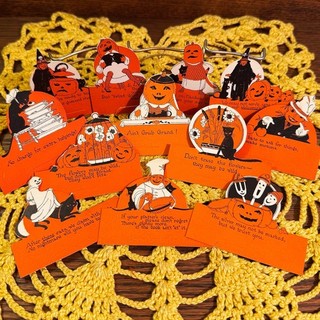 VERY RARE COMPLETE Antique Halloween 12 Diecut Placecards Rust Craft 1920s 30s!