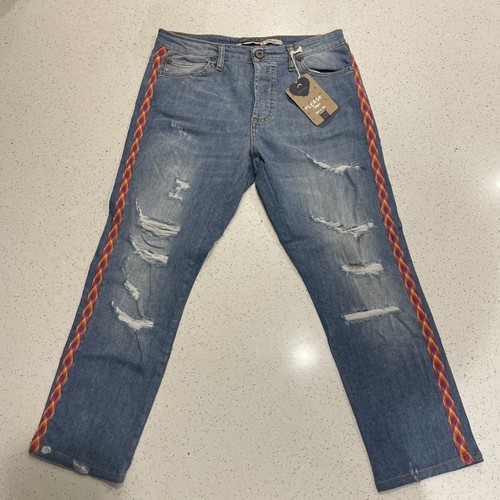 Jeans Please Denim Botón Mosca Hecho en Italia Rayas Neón Para Mujer’s Grandes Nuevos con Etiquetas - Imagen 1 de 8