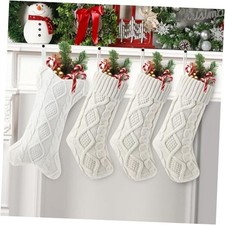 Pcs Christmas Stockings 18 Inches Large Cable Knitted Hanging 4 White