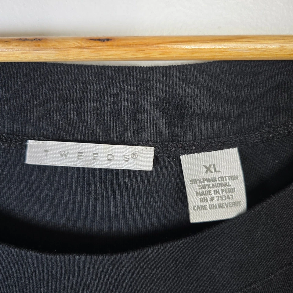 Top Tweed's Mujer XL Negro Manga 3/4 Algodón Pima Mezcla Modal Informal Foto 4 de 4