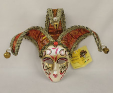 Venetian Mini Mardi Gras Mask Joker Jester Hand Made Painted Maschera Red Gold