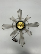Vtg MCM Electric Wall Robertshaw Fulton Lux Clock Sunburst Starburst As Is
