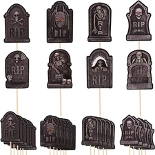 40 Pcs Halloween Cupcake Toppers, Tombstone Graveyard Cake 1.18 x 2.04 inches 