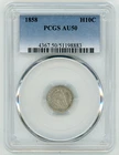 1858 SEATED LIBERTY HALF DIME PCGS AU50