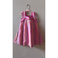 Mini Boden Girls Pink Striped Scallop Trim Cotton Dress G5444 Size 4-5Y