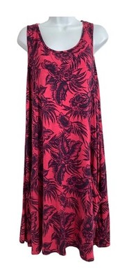 Next Women's Floral Print Dress UK 18 40'' Length Pink Black Loose Fit Viscose