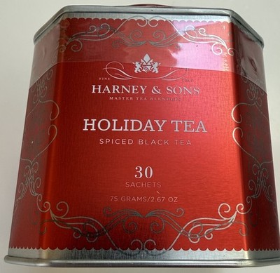 BRAND NEW HARNEY & SON 30 SACHETS HOLIDAY TEA SPICED BLACK SEALED 2.67OZ RED TIN