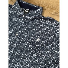 FootJoy Mens XXL Navy Blue Floral Ditsy Print Performance Golf Polo Shirt 2XL