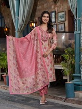 Bollywood Indian Women Printed Kurta Pant Set with Dupatta Festive Trendy Wear