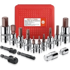 Polierter 15tlg Sechskant Steckschl&uuml;sselsatz mit 5 Adapter - S2 Stahl Qualit&auml;t