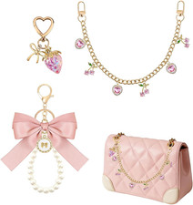 3PCS Purse Chain Bag Charms, Bow Keychain Purse Charms for Handbag Vintage Decor