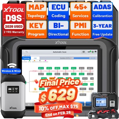 2026 XTOOL D9S Wireless Bidirectional OBD2 Diagnostic Tool 45+ Services Topology