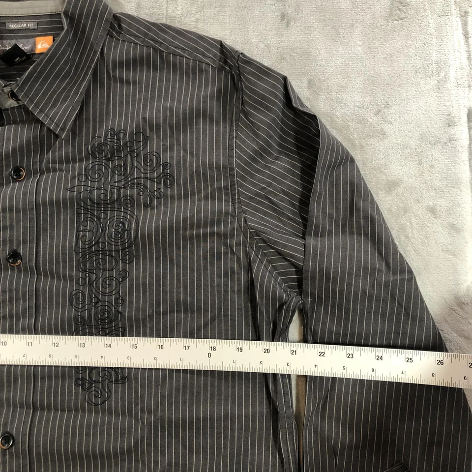 Quiksilver Shirt Mens Medium Black Pinstripe Embroidered Long Sleeve Button Up - Image 3 of 4