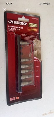 New hex bit socket set has 8 pieces, 1/4 inch drive. Includes storage rail