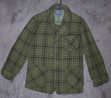 Vig Pendleton Coat Adult Small Green Plaid Virgin Wool 4 Pocket 70s LS Mens
