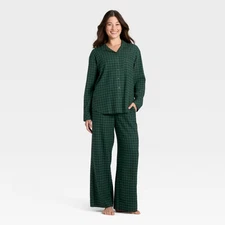 Women's Flannel Long Sleeve Button Down Shirt and Pants Pajama Set -