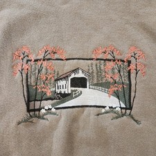 Vintage 90s Covered Bridge Crewneck Sweatshirt Sz Large Embroidered Nature USA