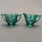 Jeannette Ultramarine Swirl Creamer and Open Sugar Bowl Set Depression Glass