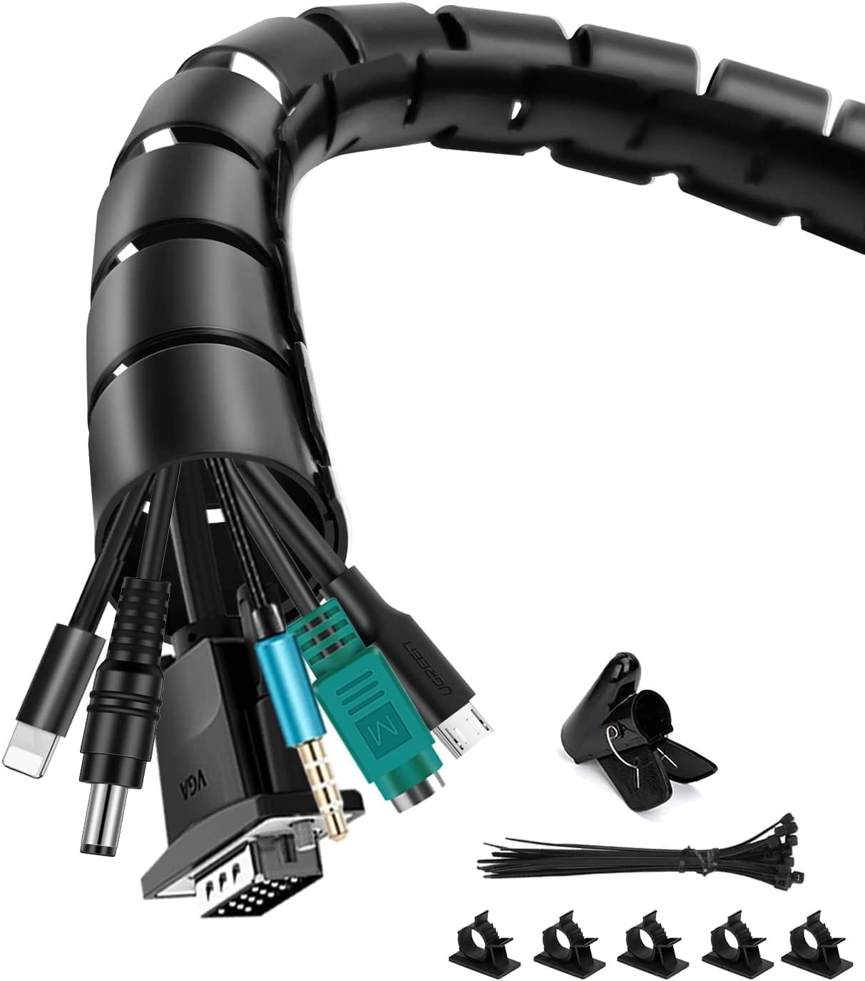 Cable Management Sleeve, 3m/9.8ft Wire Sleeve with 20pcs Zip Ties