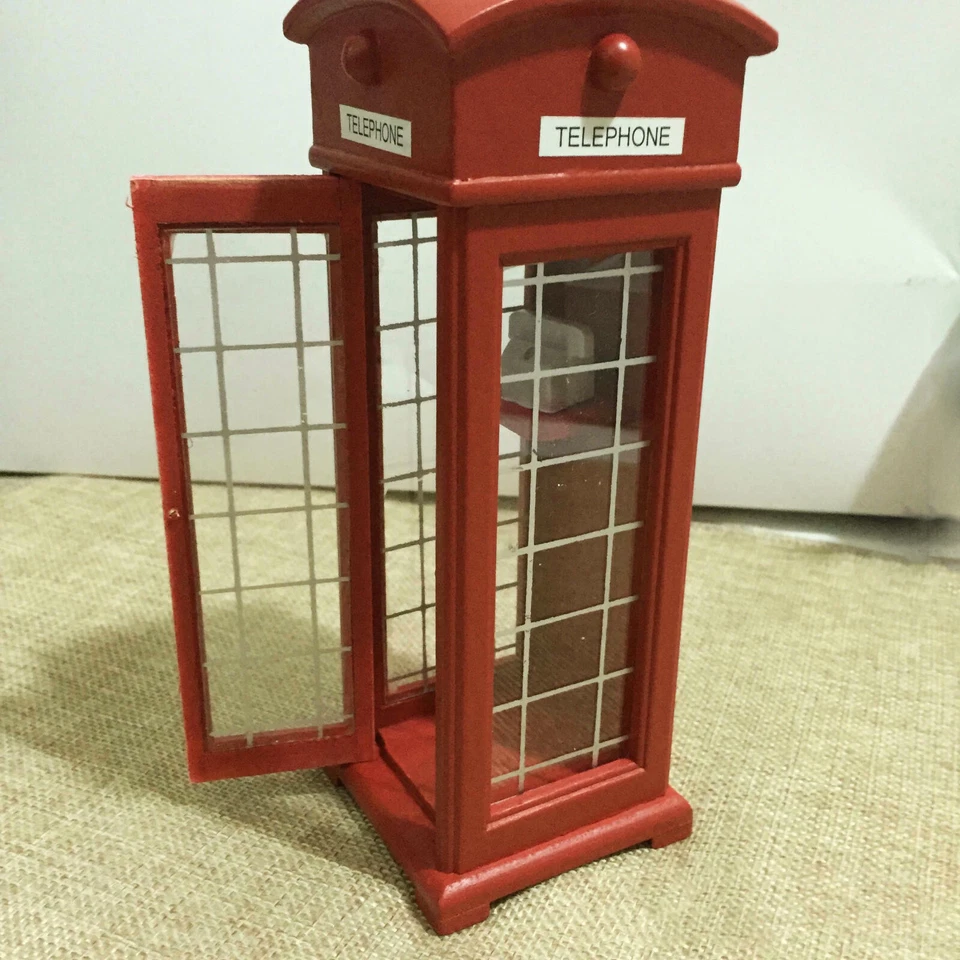 Dollhouse Red Old-Fashioned Public Telephone Booth 1:12 Miniature Decor - Image 4 of 4