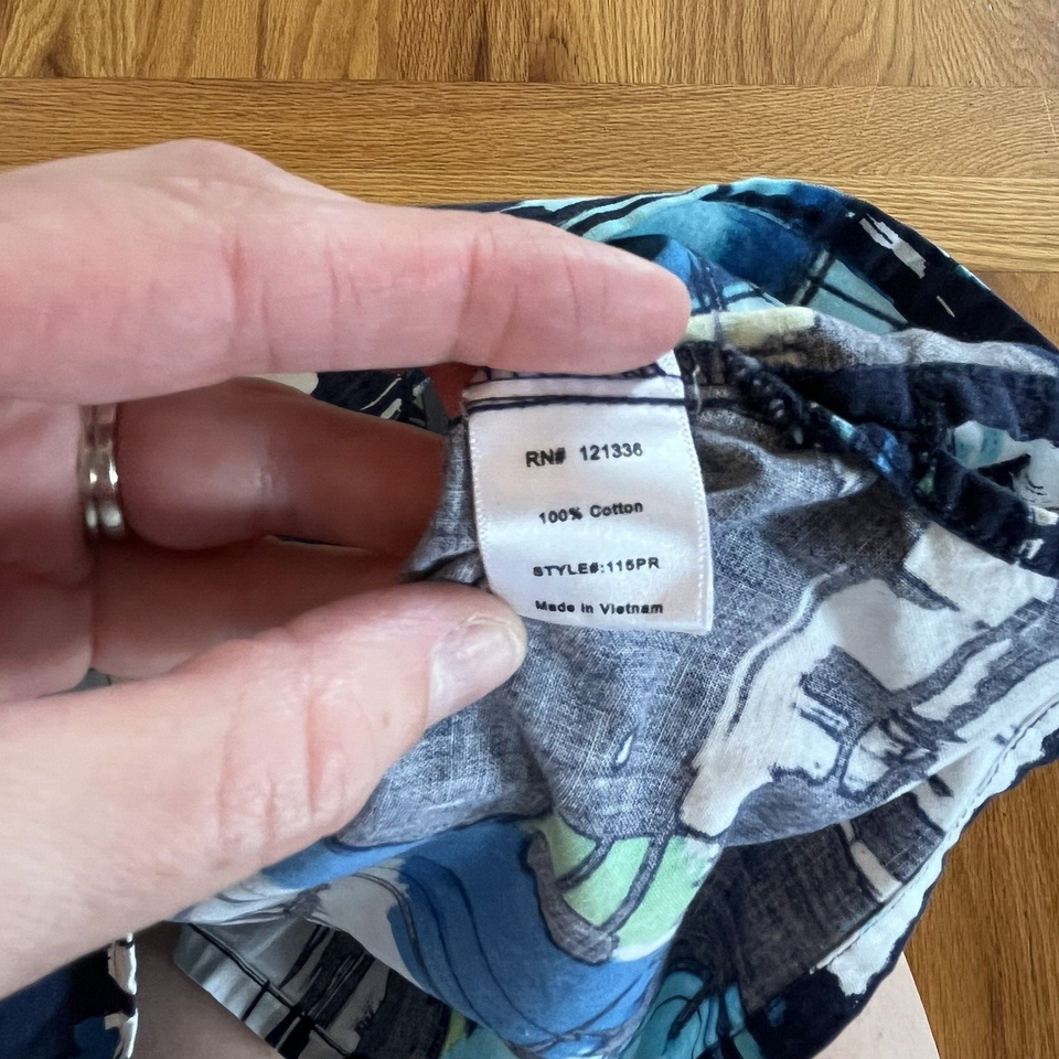 Koi By Kathy Petersn Blue White Abstract Allover Print Mock Wrap Scrub