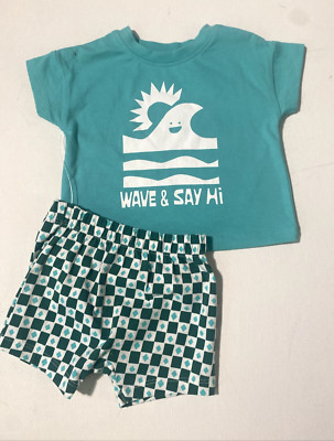 Cat And Jack Boys Size 3-6 mos Short Outfit Aqua Blue Summer Set NWT