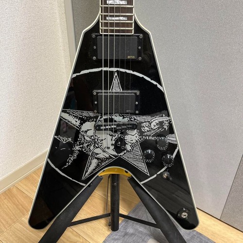 DEAN Electric Guitar OLD SKULL V Flying V Black Color Used Japan w/Hard ...
