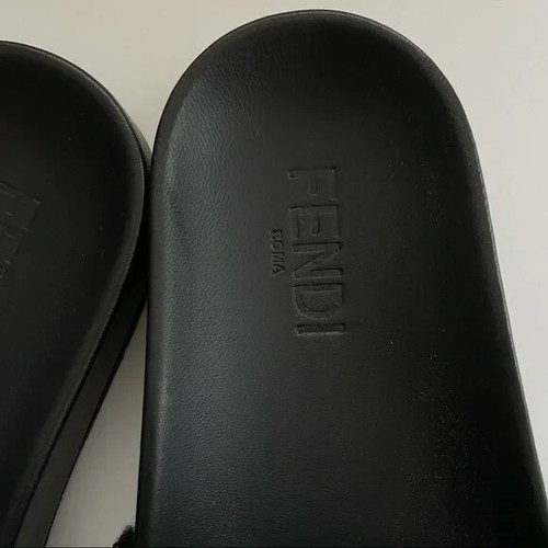 Fendi Black Shearling Vocabulary Pool Slides MENS 7 women 10 - Picture 4 of 11