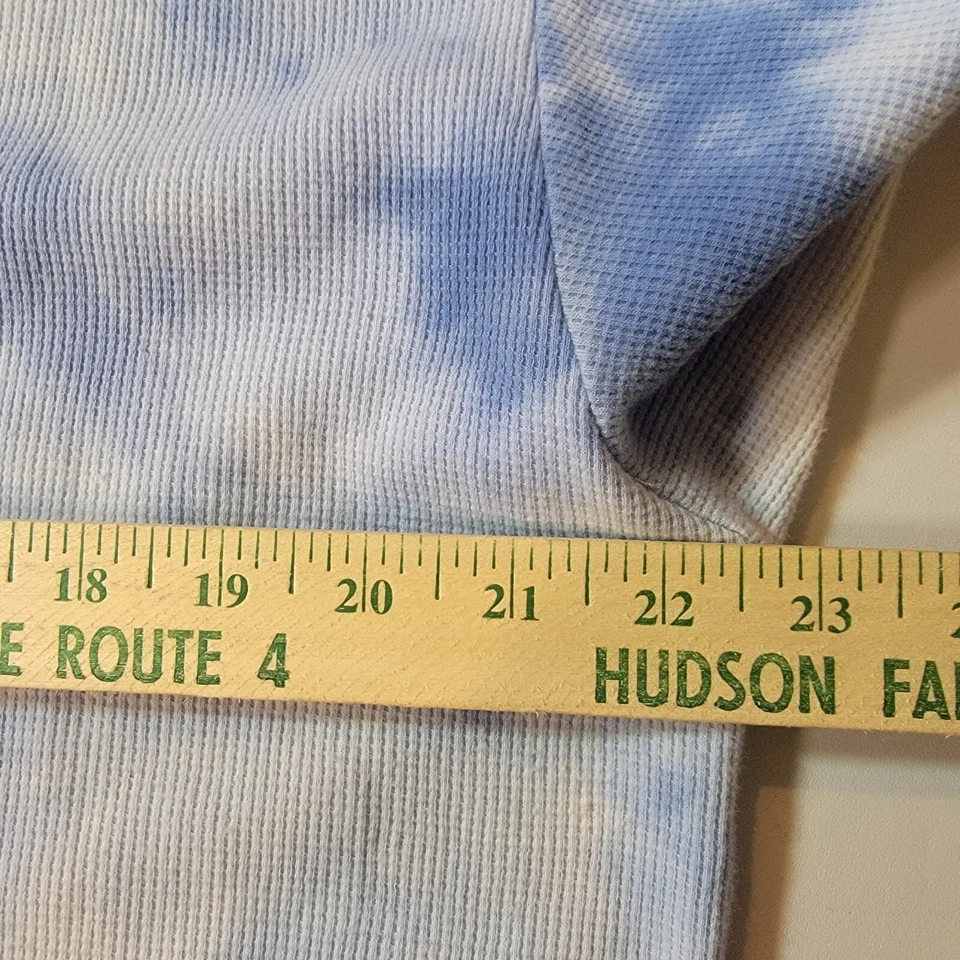 Splendid Top Womens Medium Waffle Knit Thermal Long Sleeve Blue White Athleisure - Imagem 4 de 4