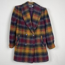 Vintage Spencer Douglas Coat Jacket Women’s 6 Rainbow Plaid Orange Blue Peacoat