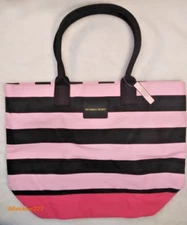Victoria's Secret VS Pink Black Striped Travel Tote Bag Canvas NEW