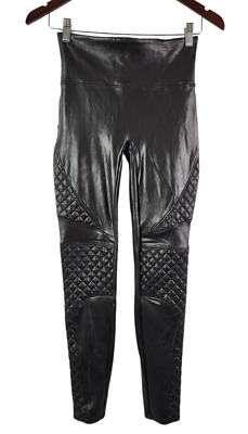 SPANX Faux Leather Quilted Leggings Black Size Small: 27 ½