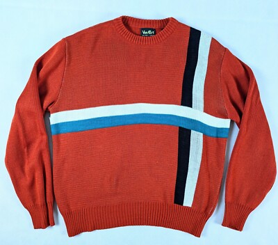 Vintage Van Cort London Acrylic L/S Sweater Adult Small Red Striped Long Sleeve 