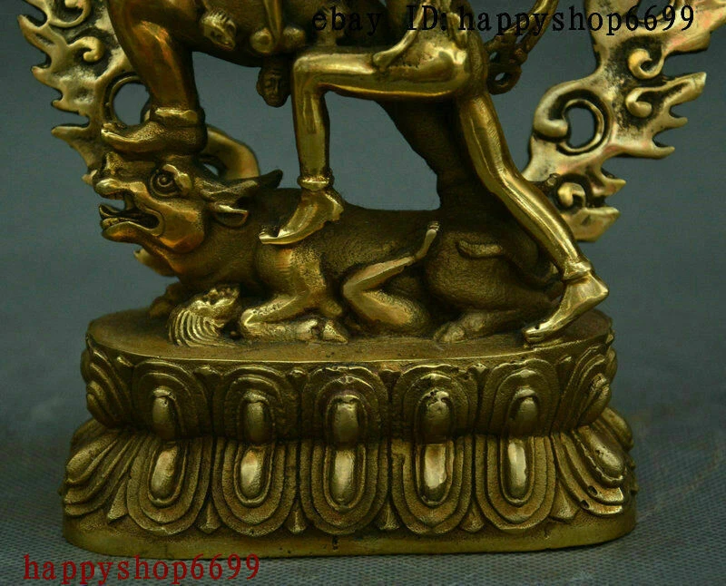 7" Tibet Buddhism Brass Gelug Yamantaka Yamataka Yama Dharmaraja Guan yin Statue - Image 4 of 4
