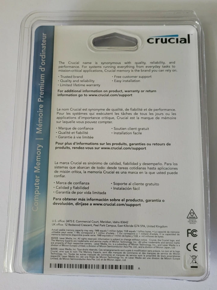 For Crucial 2BG 200Pin DDR2 Sodium Unbuff Memory PC2 6400 CL6 x2 Pack New Sealed - Image 2 of 2