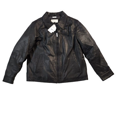 90s PERRY ELLIS PORTFOLIO レザージャケット Perry Ellis Portfolio Lambskin Men's Black Full Zip Leather Jacket