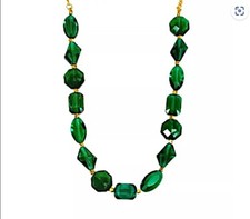 Green glass bead necklace with mixed glass beads shapes and small gold beads New