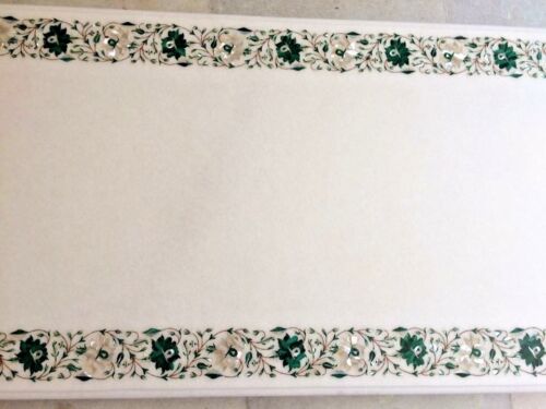 Marble Dining Center Table Top Malachite Floral Inlay Handcrafted Work - Picture 3 of 3