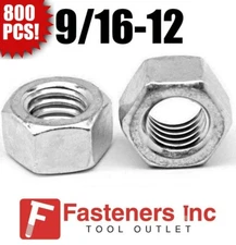 (Qty 800) 9/16-12 Low Carbon Grade 2 Finished Hex Nuts Zinc Plated Bulk Box