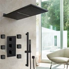 22"Black Shower Faucet Set Rain 6 Body Massage Spray Jets Mixer Taps+ Bar