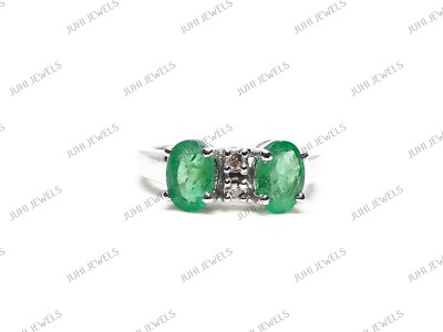 Two Stone Emerald Diamond Band Natural Diamond Emerald Ring For Her 925 Silver