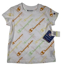 NWT Kids Champion T Shirt Size 4 AOP Logo White Short Sleeve