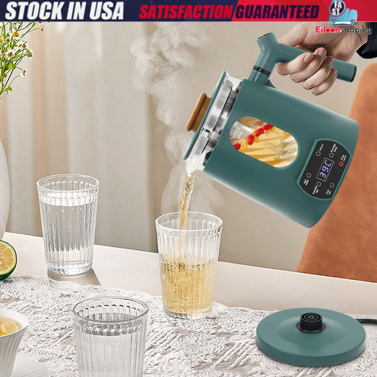 27oz Green Temperature Control Corded Electric Tea Kettle 600W Water Boiler