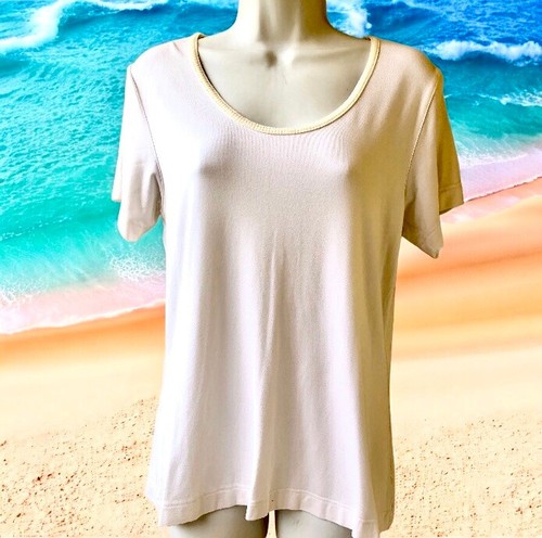 LINE TWO Vintage Retro Scoop Neck Top Short Sleeves Tee Womens Medium NEW - Picture 3 of 12