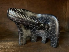 Large Hand-Carved Kenyan Soapstone Zebra Black 28-035