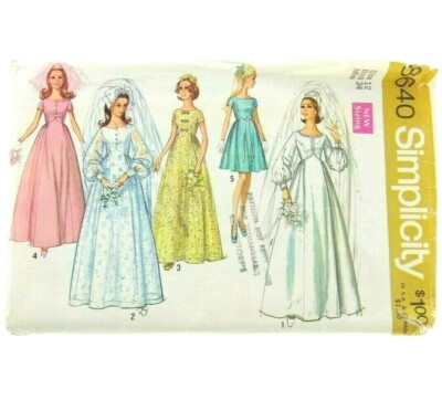 Simplicity Vintage 1960s Bust 34" Wedding Bridesmaid Dress Bishop Sleeve  Pattern | eBay