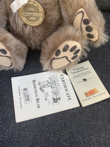 Steiff Berryman Bear 02698 90th Anniversary 1996 Mohair Germany Ltd Ed 7000 11” - Picture 2 of 5