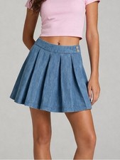 Tommy Hilfiger Denim Pleated Skirt Sz 4 Blue Mini ALine Preppy 90s Tennis Y2K