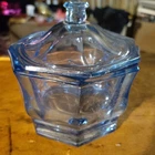 Indiana Glass Co. USA Concord Blue Octagon Candy Dish w/ Lid 5.5" Vintage 1970s