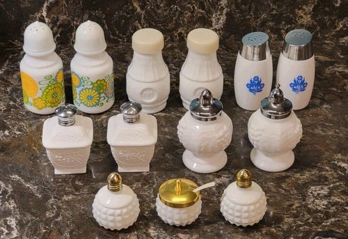 Vintage MCM Milk Glass Salt and Pepper Shaker Lot of (6) Sets